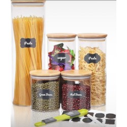 Set de 7 bocaux en verre avec couvercles hermétiques en bambou